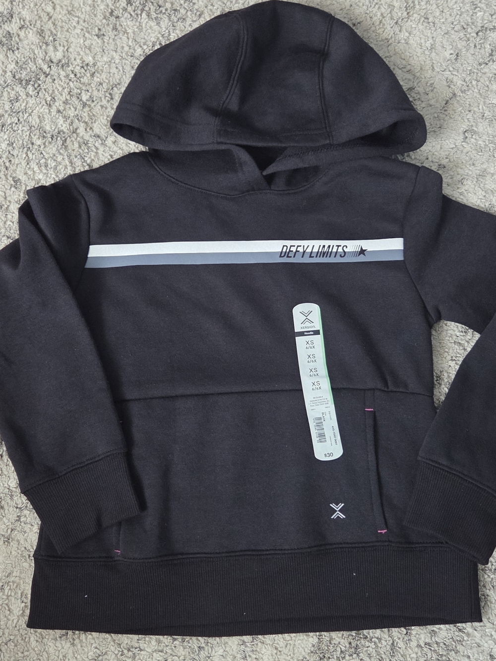 Xersion Black Hoodie with White and Light Gray Stripe